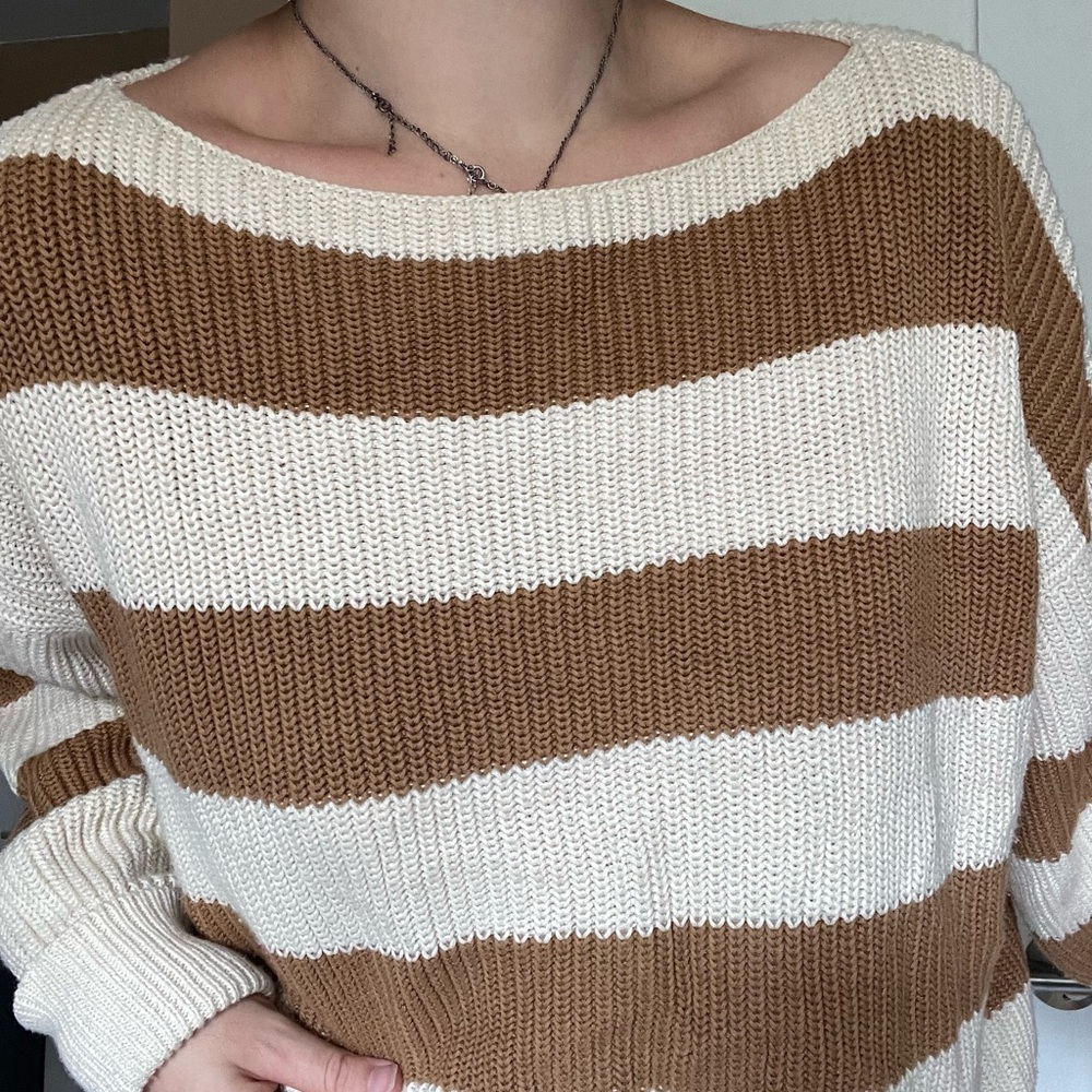French Connection Caramel and Cream Striped Sweater